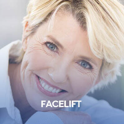 A smiling woman in Dallas, Texas, promoting facelift services with a cheerful expression. 