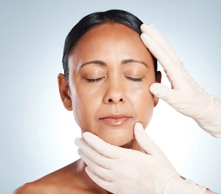 Mature woman preparing for facelift surgery